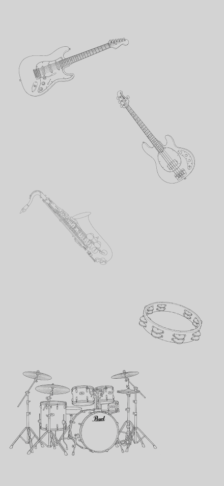 ギターやサックスドラムなどの楽器の線画を配置した背景画像